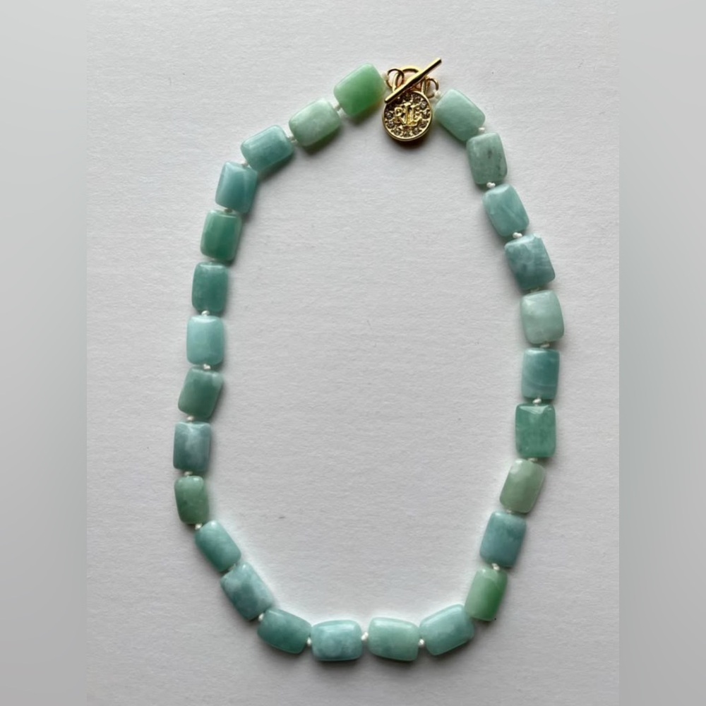Lauren Ralph Lauren Aqua Beaded Necklace with Gold Charm